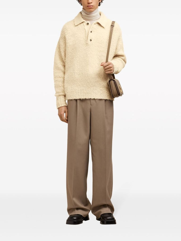 Neutral Brushed Polo Sweater