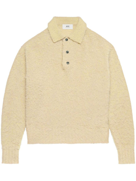 Neutral Brushed Polo Sweater
