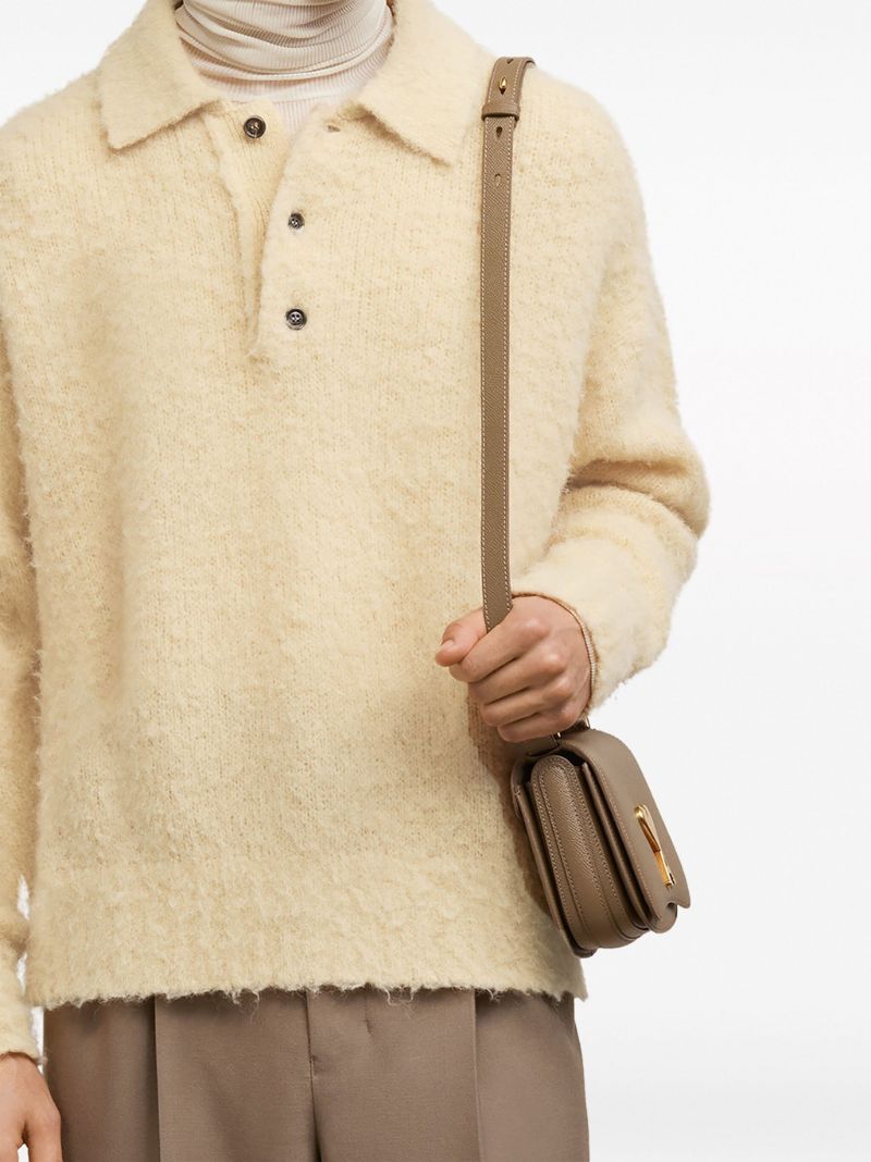 Neutral Brushed Polo Sweater