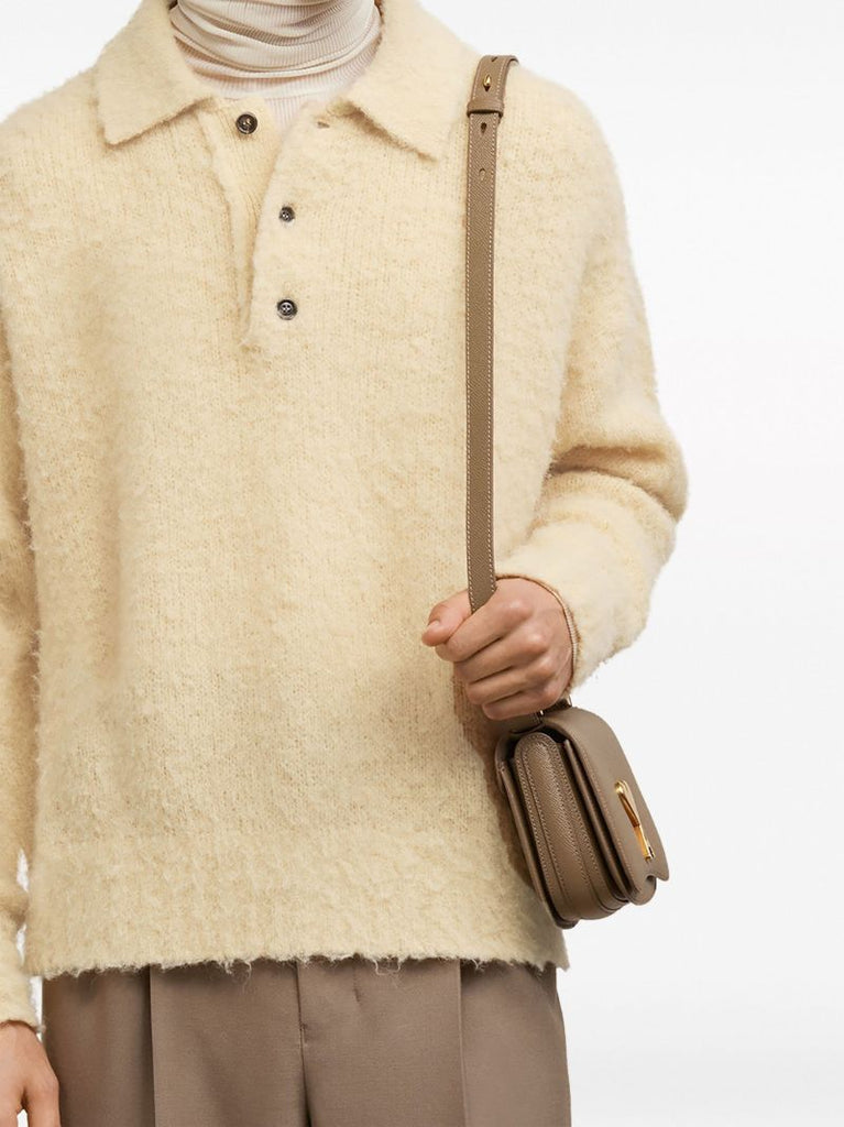 Neutral Brushed Polo Sweater