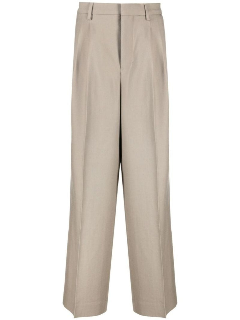 Neutral Virgin-wool Straight-leg Trousers