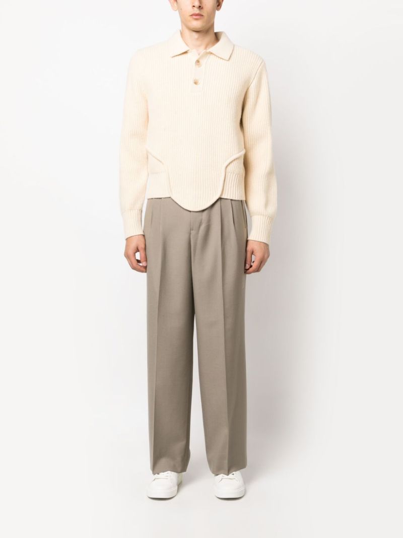 Neutral Virgin-wool Straight-leg Trousers