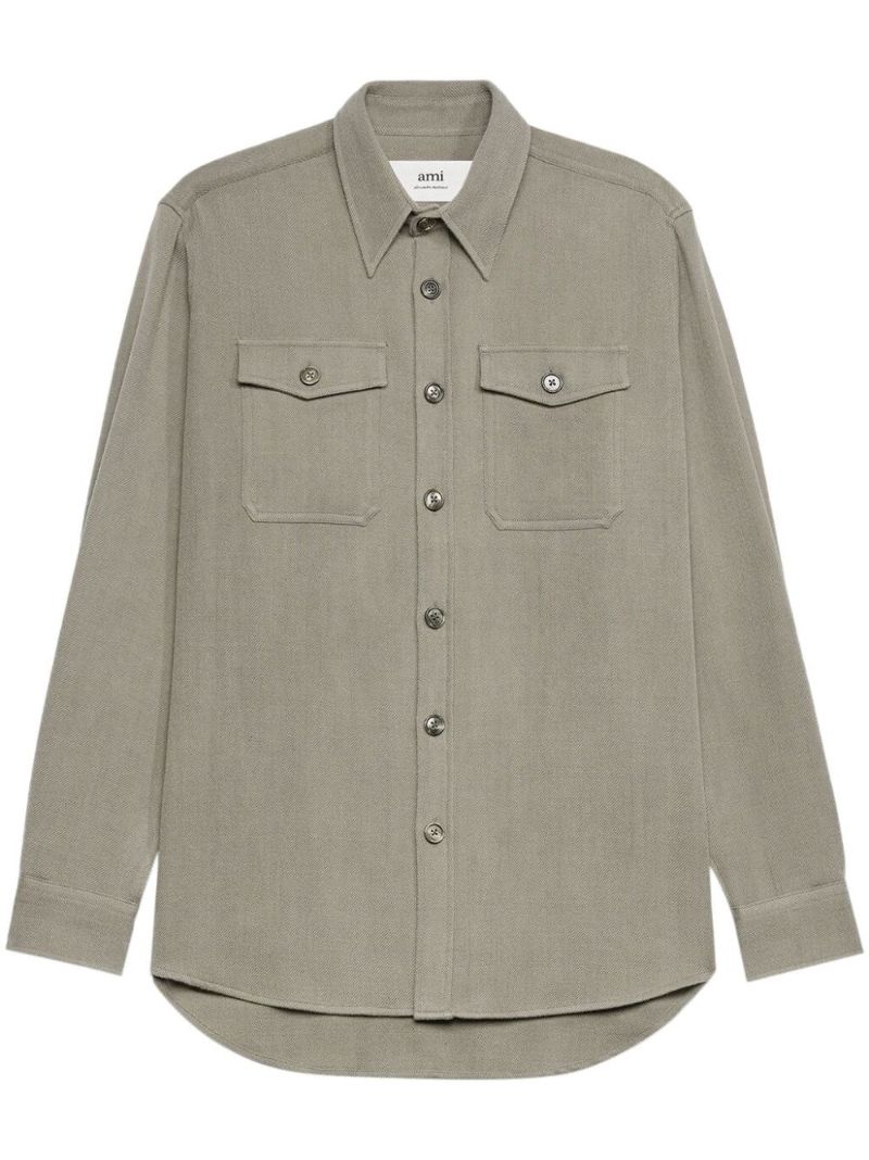 Neutral Virgin-wool Overshirt