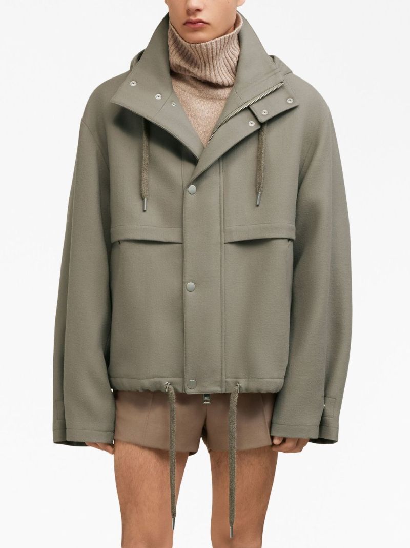 Neutral Hooded Virgin-wool Jacket