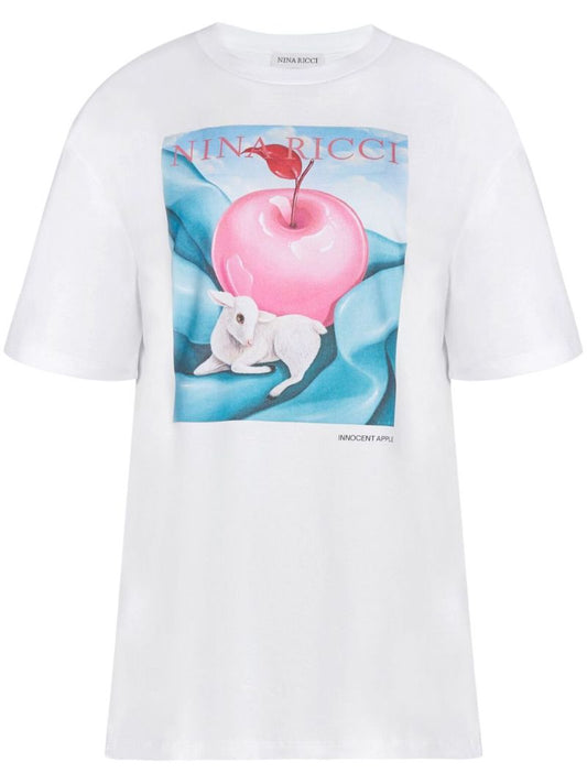 White Apple-print Cotton T-shirt