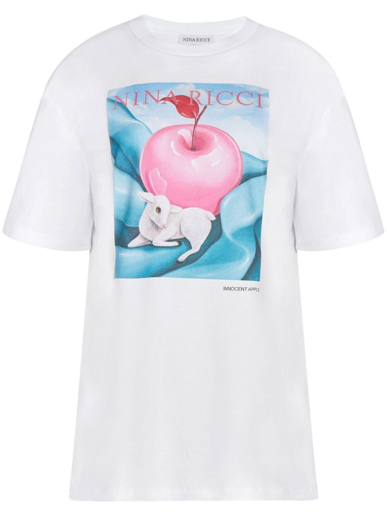 White Apple-print Cotton T-shirt