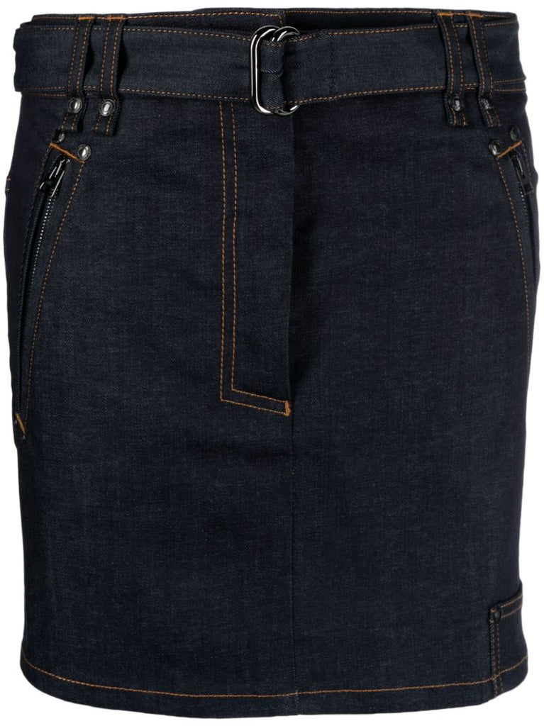 Blue Belted Denim Mini Skirt