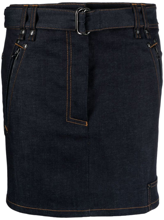 Blue Belted Denim Mini Skirt