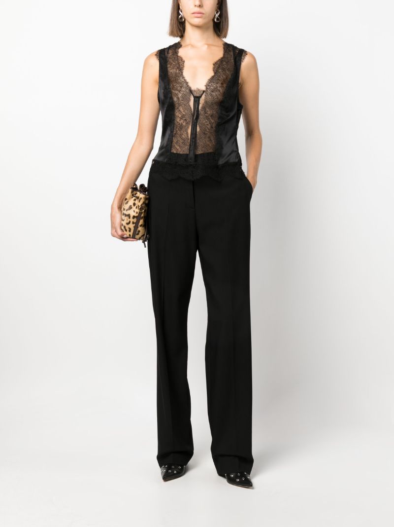 Black Silk Satin Lace Camisole Top