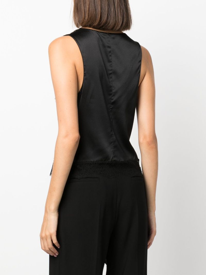 Black Silk Satin Lace Camisole Top