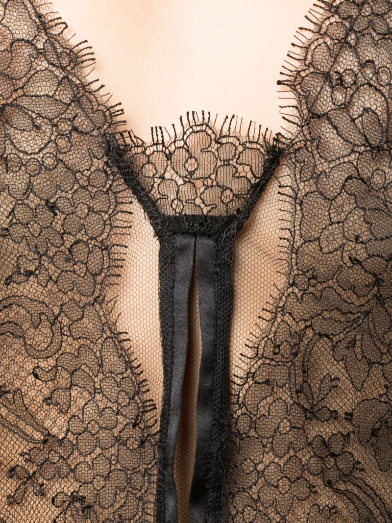 Black Silk Satin Lace Camisole Top