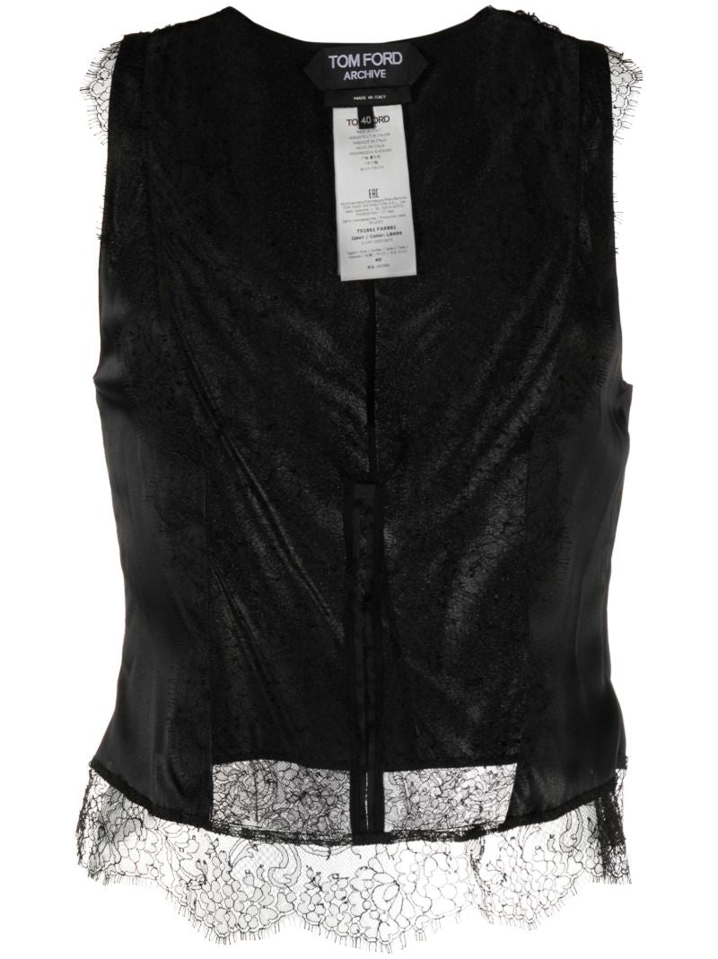 Black Silk Satin Lace Camisole Top