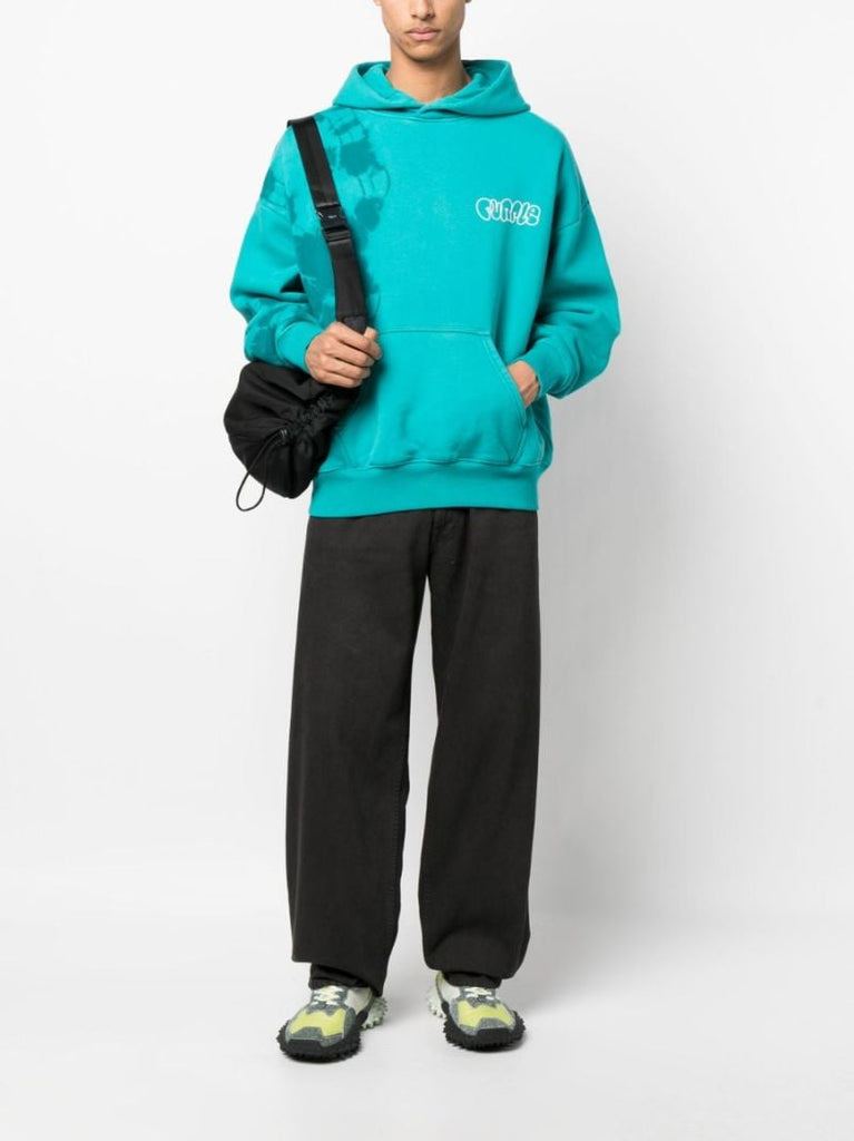 Blue Logo Print Cotton Hoodie