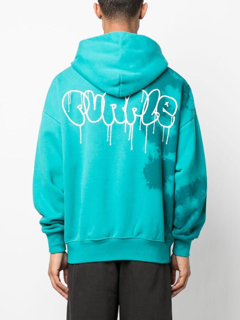 Blue Logo Print Cotton Hoodie