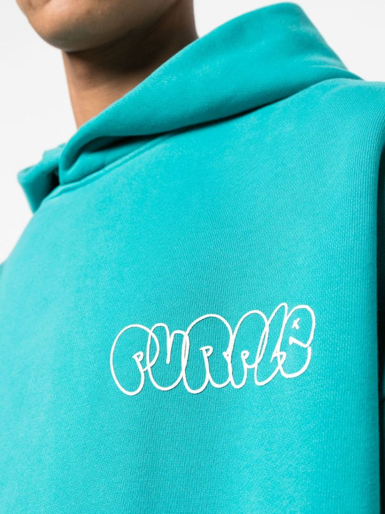 Blue Logo Print Cotton Hoodie