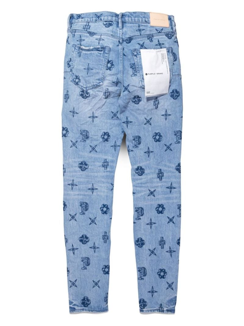 Blue Monogram-print Straight-leg Jeans