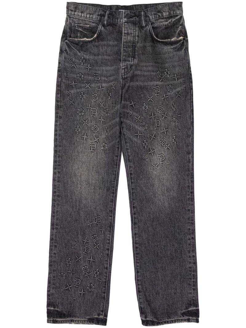 Black Monogram-embossed Straight-leg Jeans