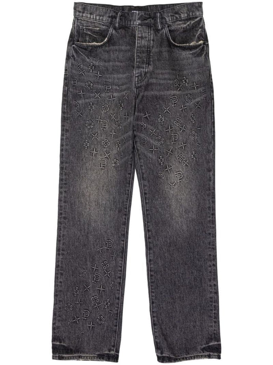 Black Monogram-embossed Straight-leg Jeans