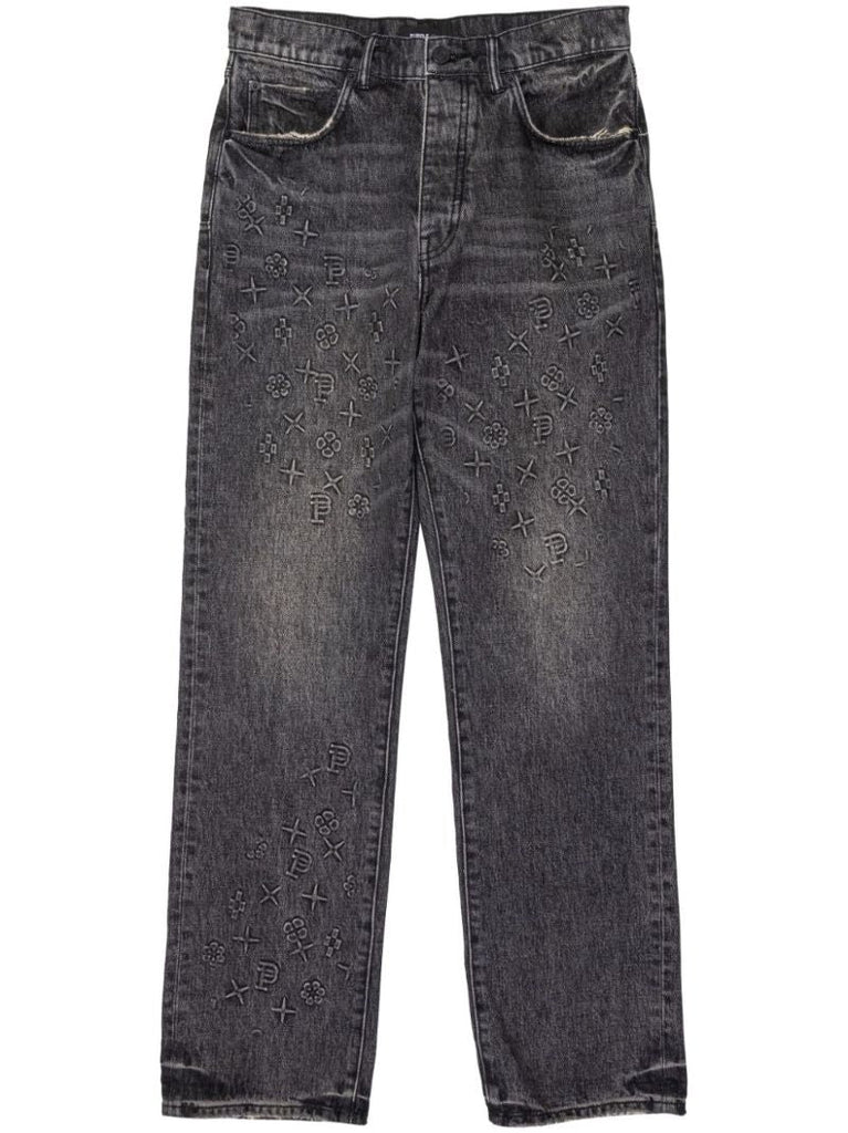 Black Monogram-embossed Straight-leg Jeans