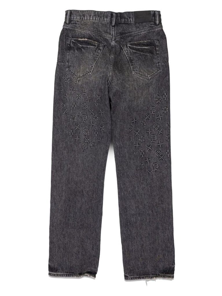 Black Monogram-embossed Straight-leg Jeans