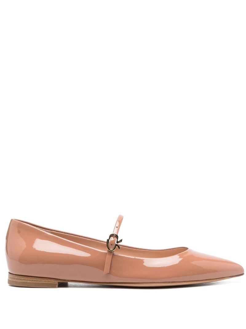 Brown Pointed Toe Patent Leather Ballerina Shoes