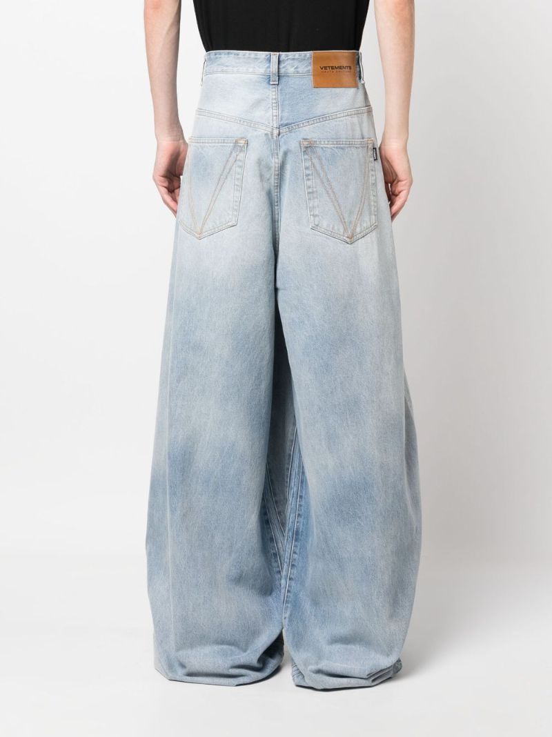 Blue Logo-embroidered Wide-leg Jeans