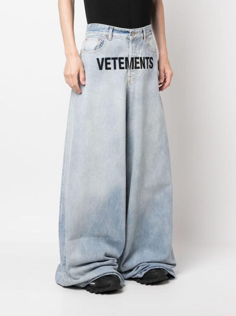 Blue Logo-embroidered Wide-leg Jeans