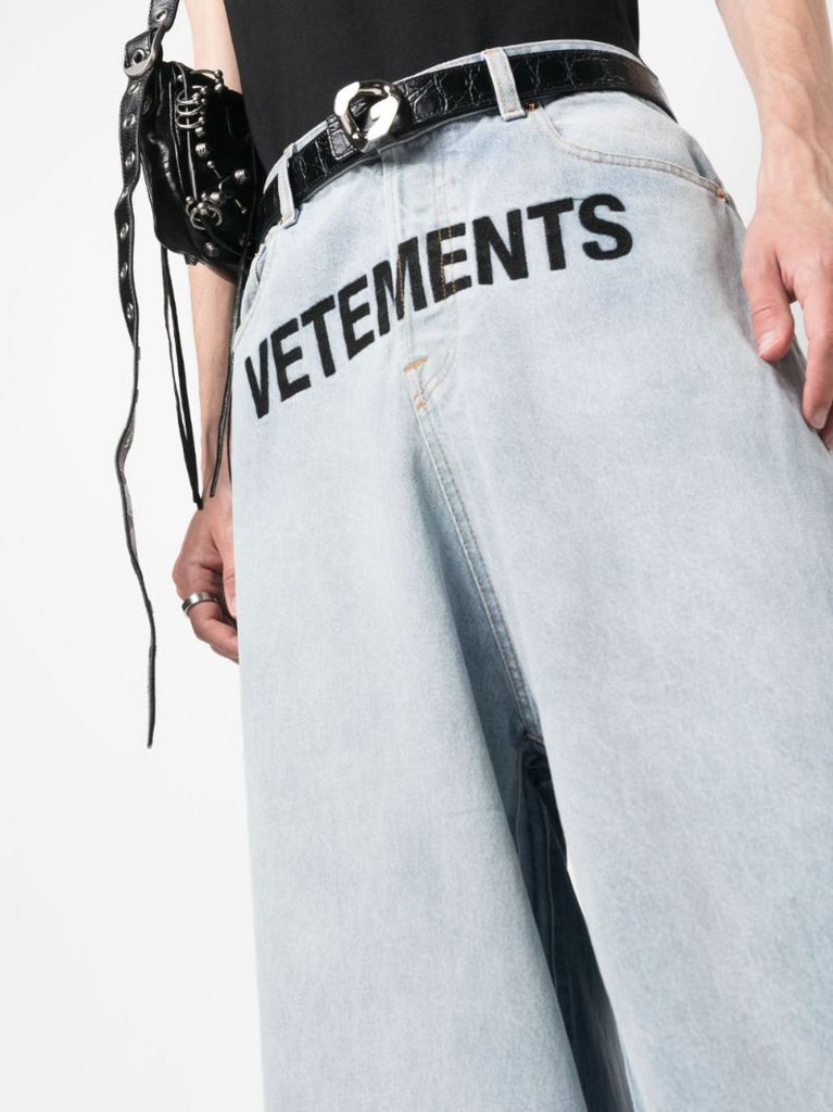 Blue Logo-embroidered Wide-leg Jeans