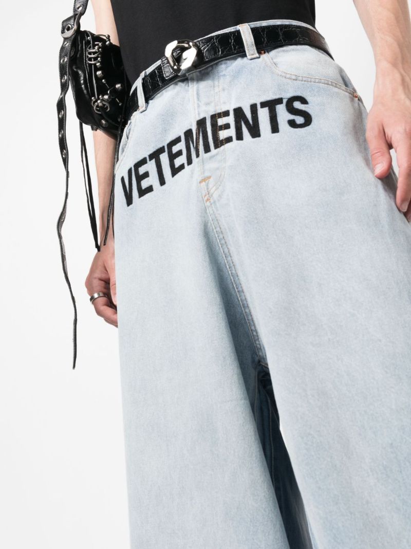 Blue Logo-embroidered Wide-leg Jeans