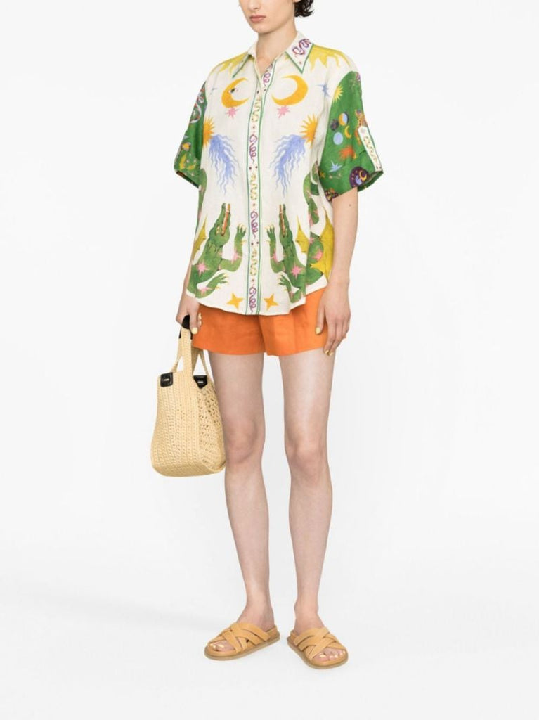 White Seeker Printed Linen Shirt