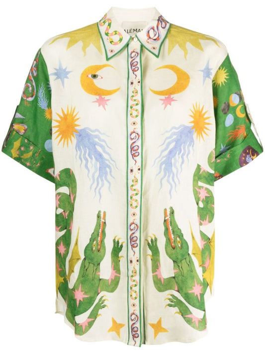 White Seeker Printed Linen Shirt