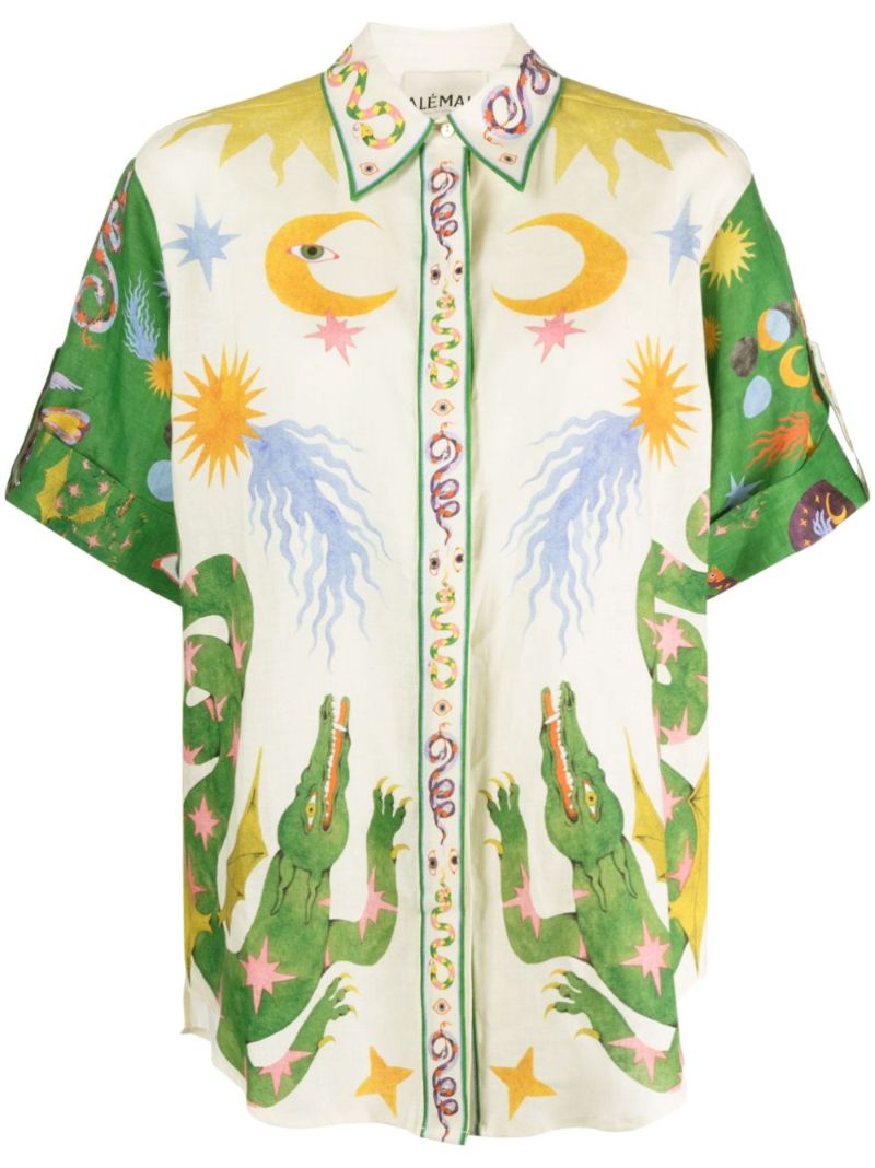White Seeker Printed Linen Shirt