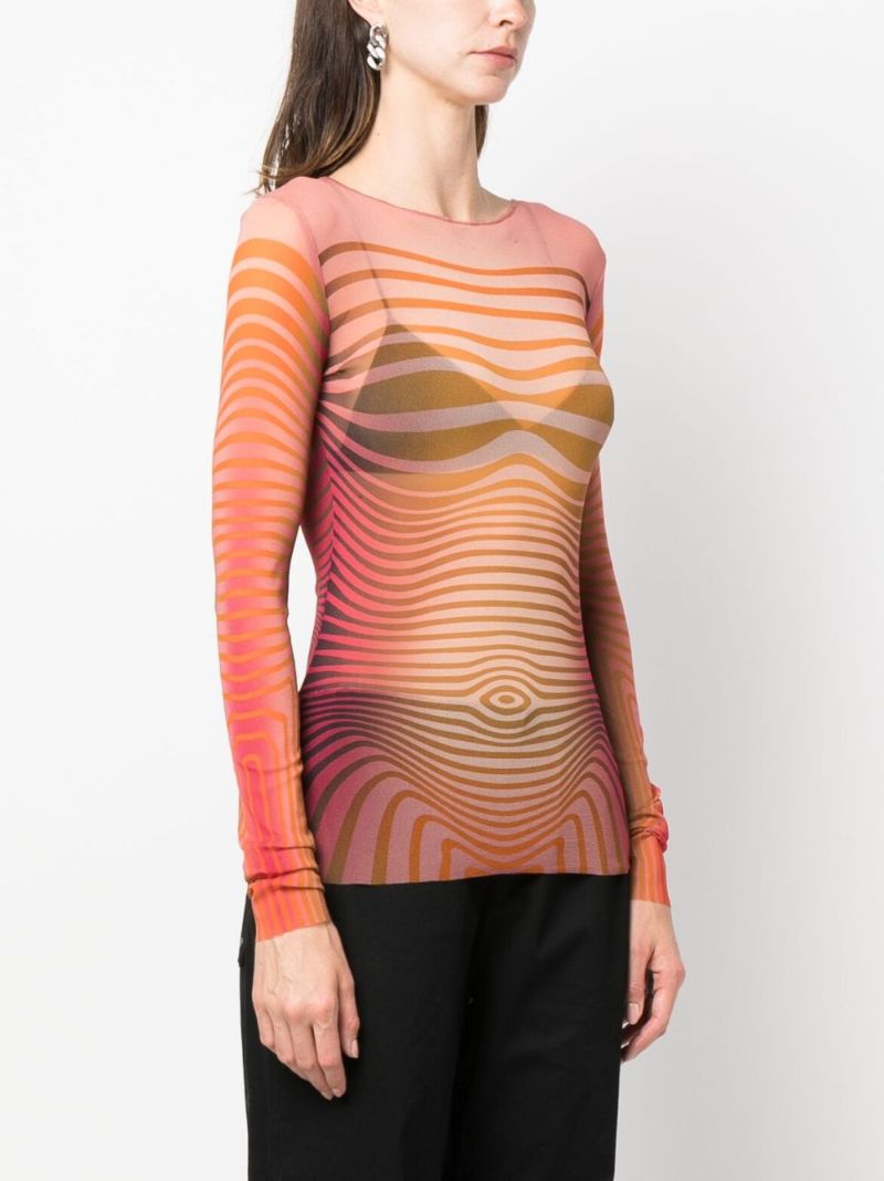 Orange Striped Mesh Top