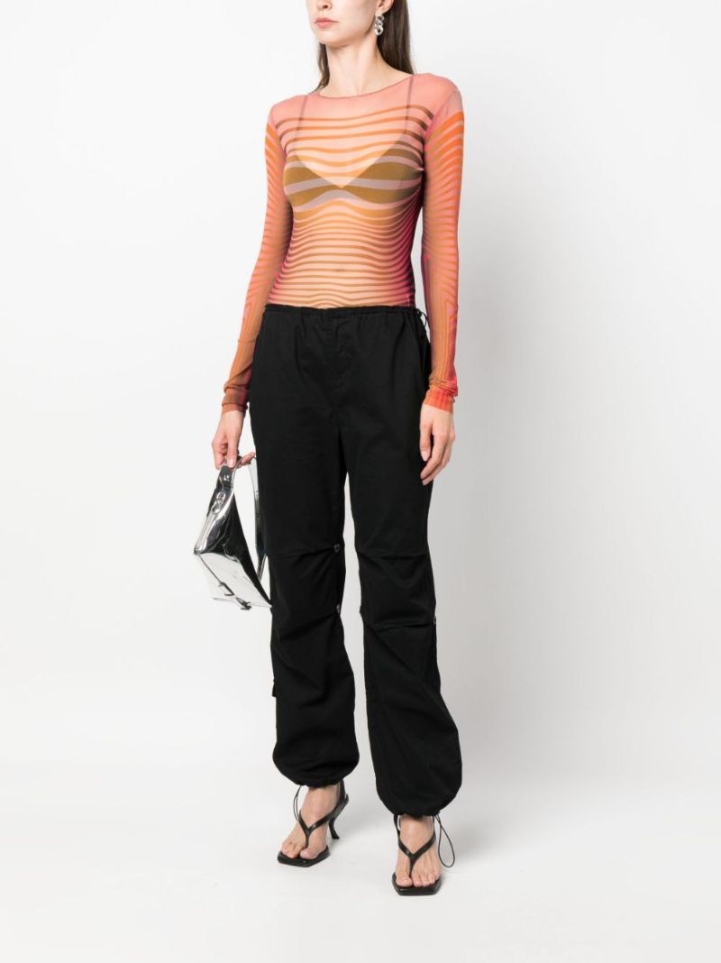 Orange Striped Mesh Top