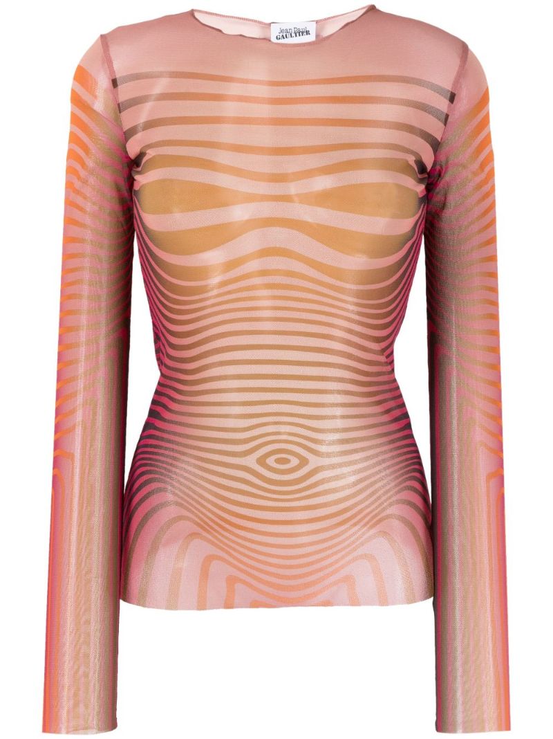 Orange Striped Mesh Top