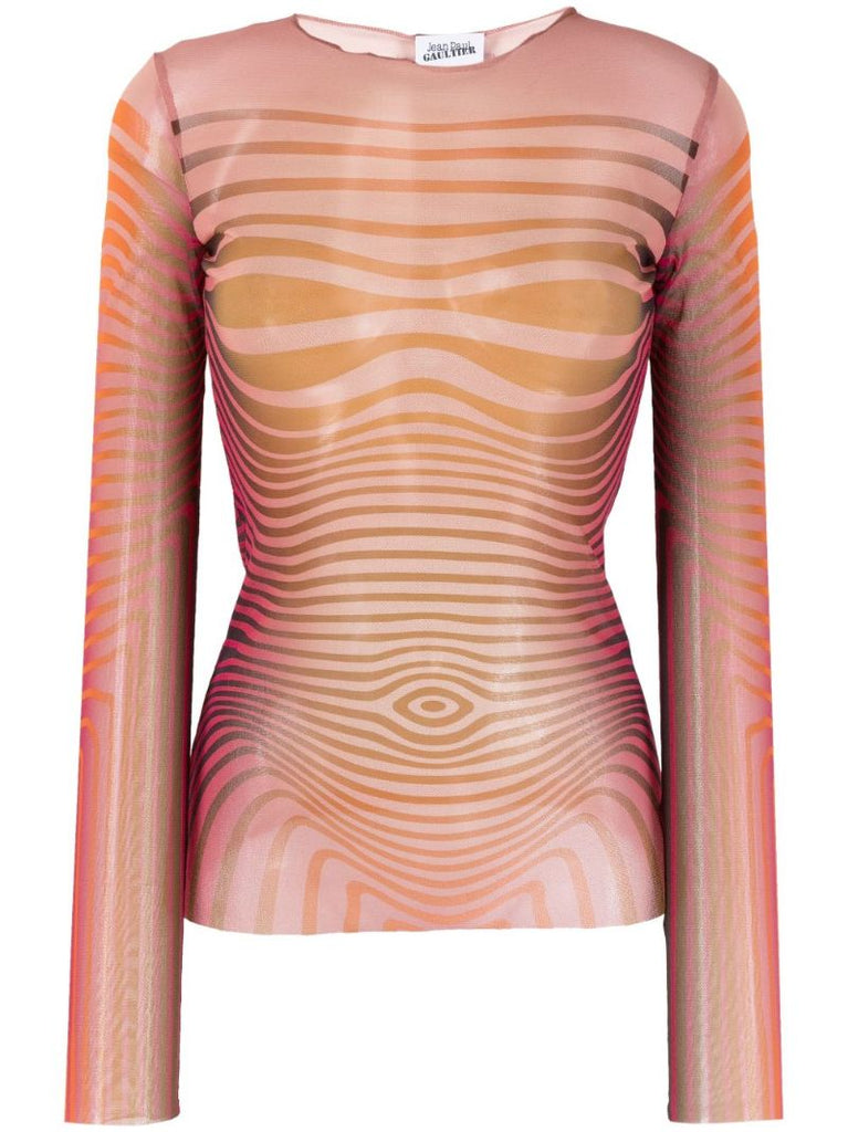Orange Striped Mesh Top