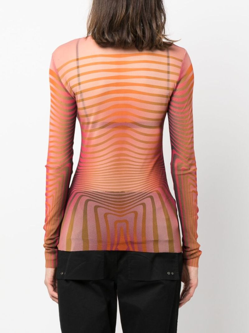 Orange Striped Mesh Top