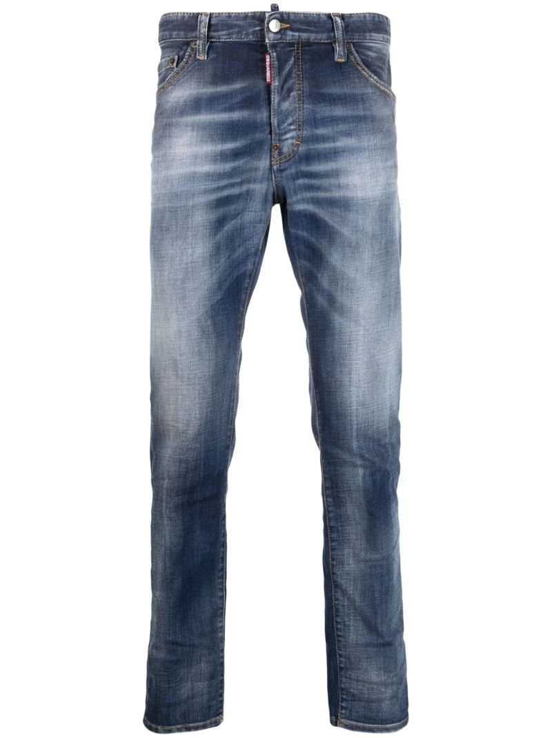 Blue Distressed Slim-cut Jeans