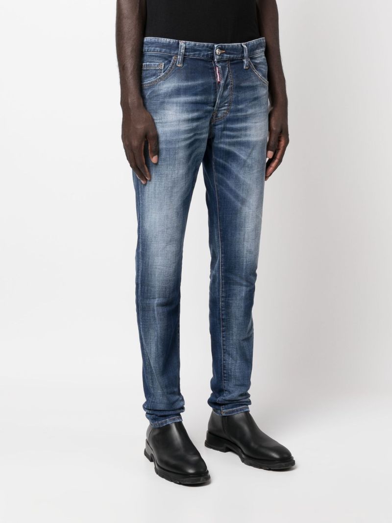 Blue Distressed Slim-cut Jeans