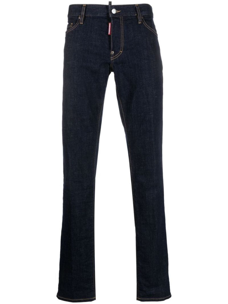 Blue Logo Patch Straight-leg Jeans