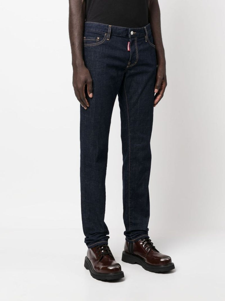 Blue Logo Patch Straight-leg Jeans