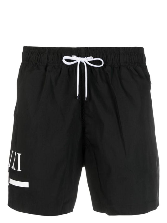 Black Logo Print Swim Shorts