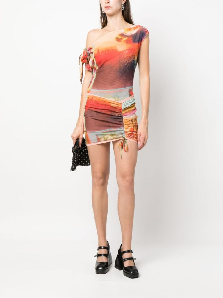 Red the Scarf Ruched Mesh Skirt