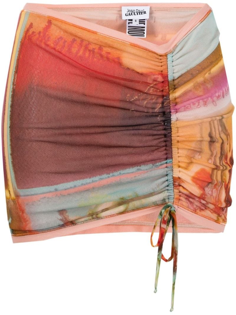 Red the Scarf Ruched Mesh Skirt