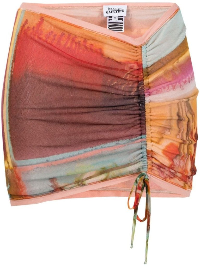 Red the Scarf Ruched Mesh Skirt