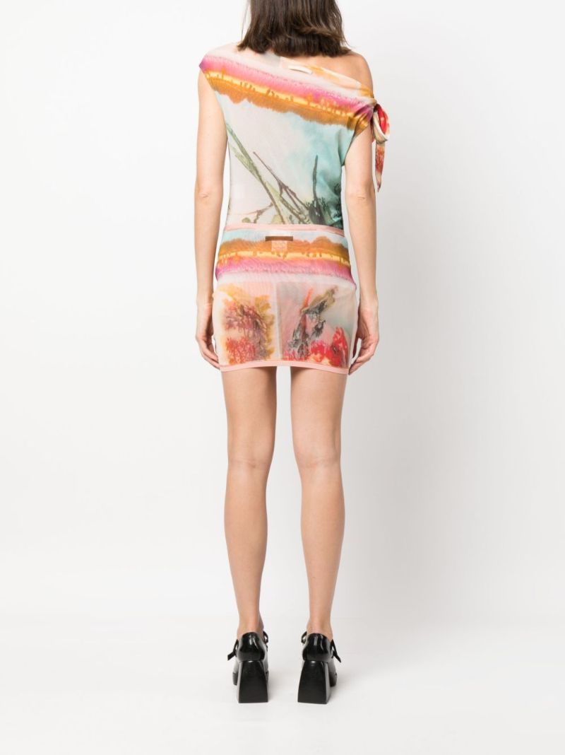 Red the Scarf Ruched Mesh Skirt