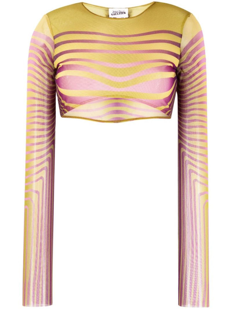 Purple Striped Mesh Crop Top