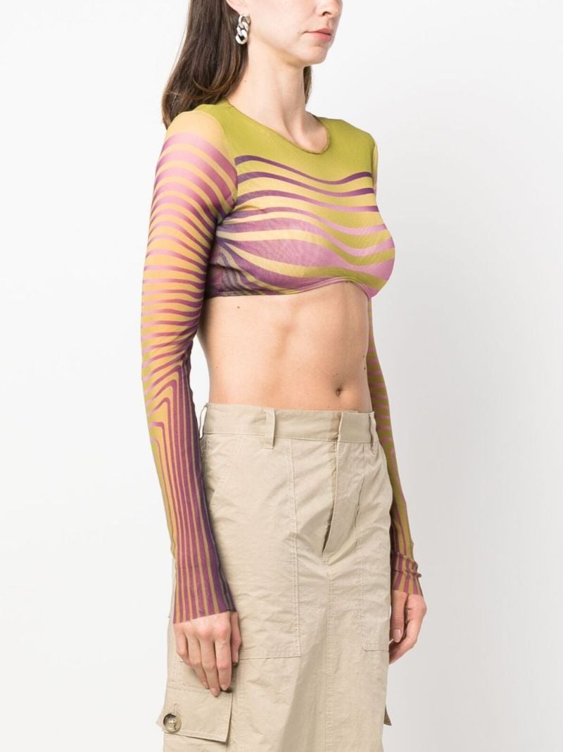 Purple Striped Mesh Crop Top
