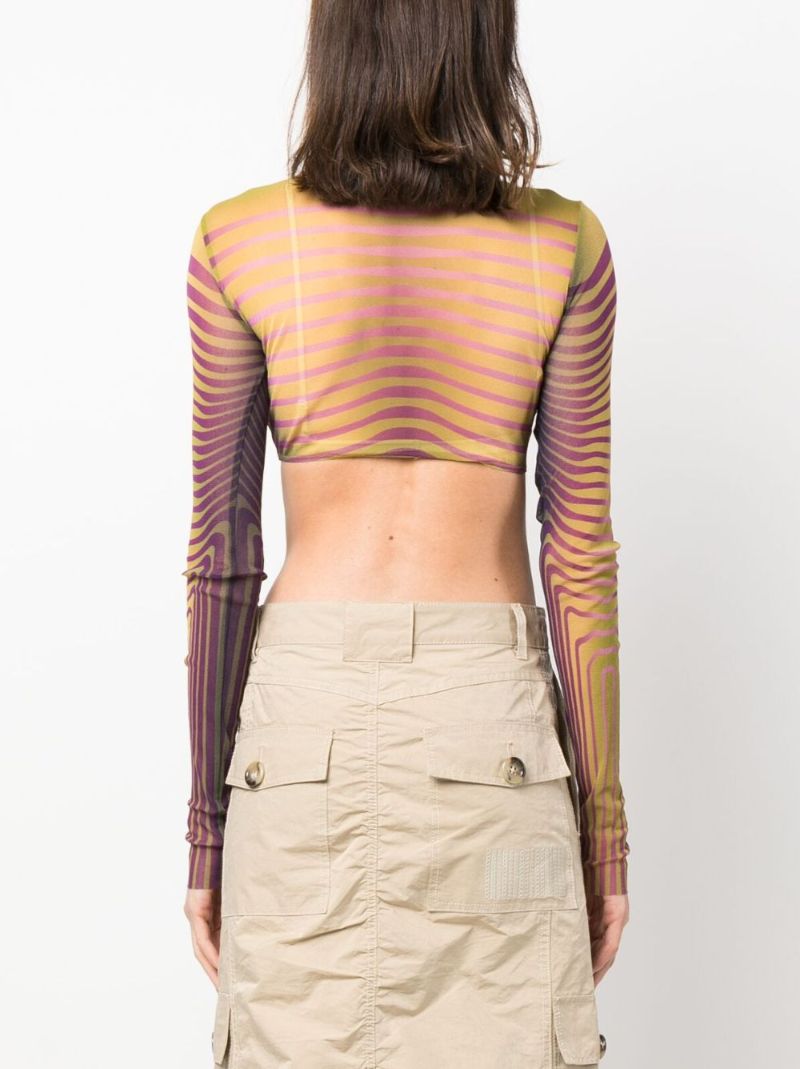 Purple Striped Mesh Crop Top