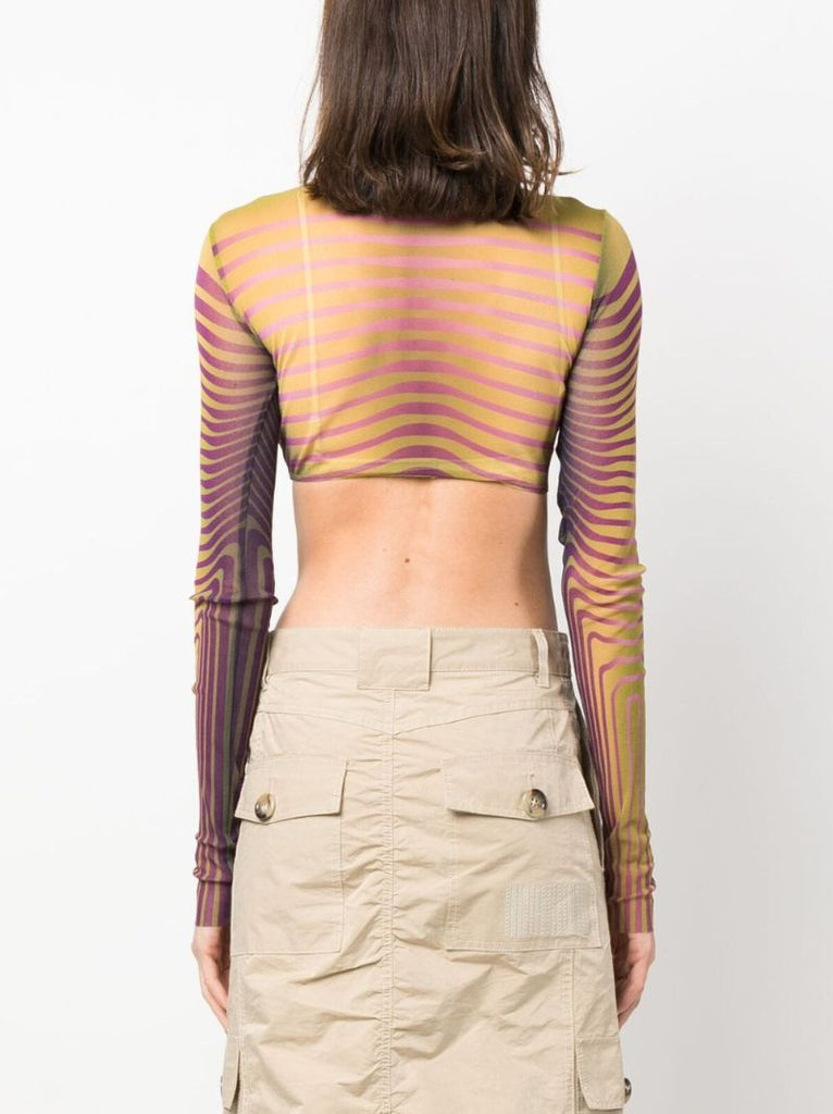 Purple Striped Mesh Crop Top